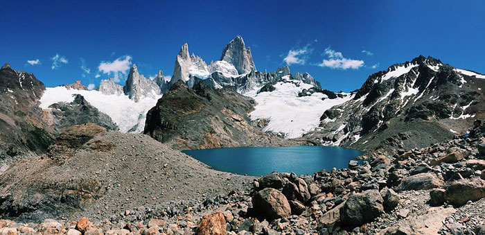 Panorama spettacolare Lagunas de los Tres nel Parco Nazionale Los Glaciares a El Chalten meta turistica per gli amanti del trekking