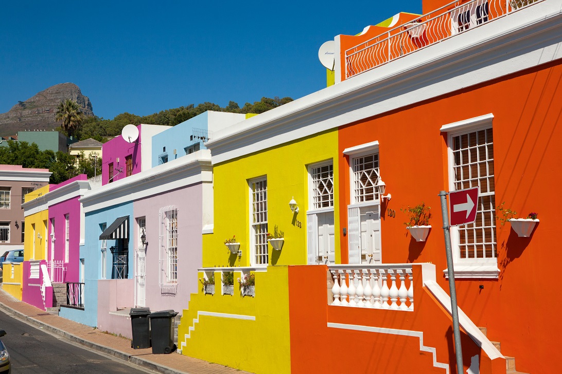 architettura di Bo Kaap edifici colorati a Cape Town in Sudafrica