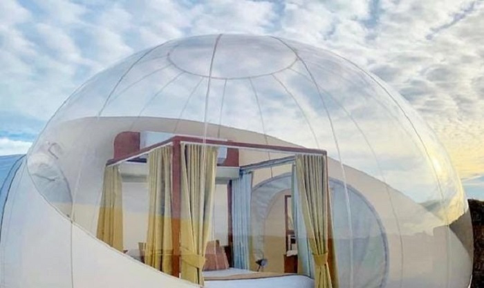 eco-resort Campera Valle a Guadalupe in Baja California Bubble Room fatto con plastica riciclabile tra i vigneti del Messico