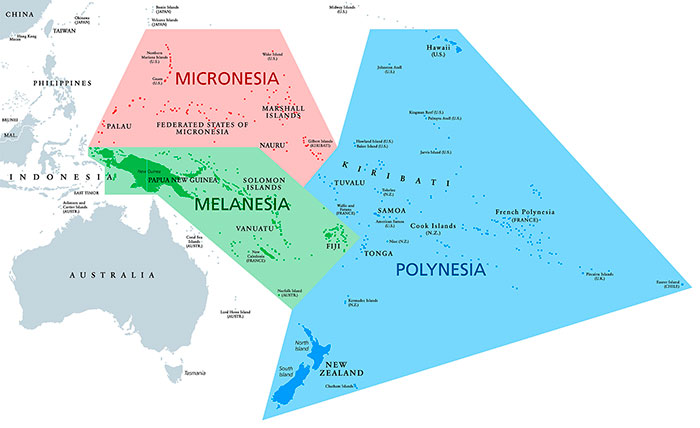 mappa isole della polinesia, melanesia e micronesia