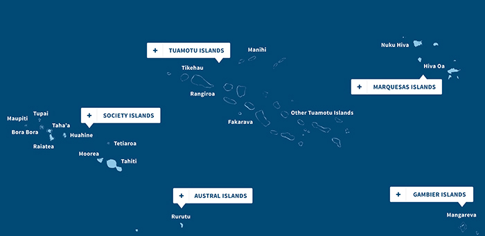 Polinesia francese mappa dei 5 arcipelaghi